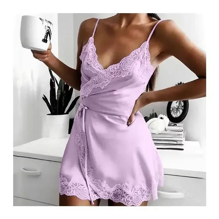 Chemise de nuit une pièce en dentelle pour femmes, sous-vêtements sexy, pyjama court, vêtements de n