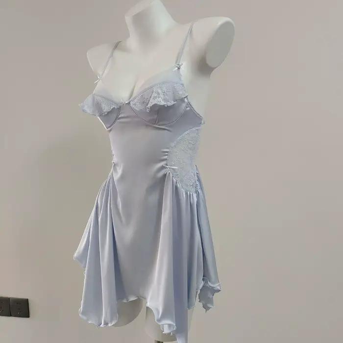 Light Bue chemises de nuit 2025 nouveau pyjama Sexy chemises de nuit pour femmes mince dentelle creu