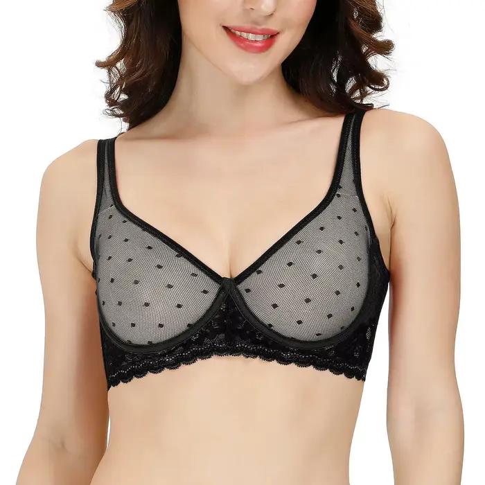 Nouveau Transparent femmes Sexy maille soutien-gorge pleine tasse à armatures dentelle Bralette 70 7