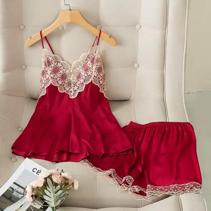 Pyjama dos nu croisé pour femme, short à bretelles avec coussinets de poitrine, vêtements de nuit se