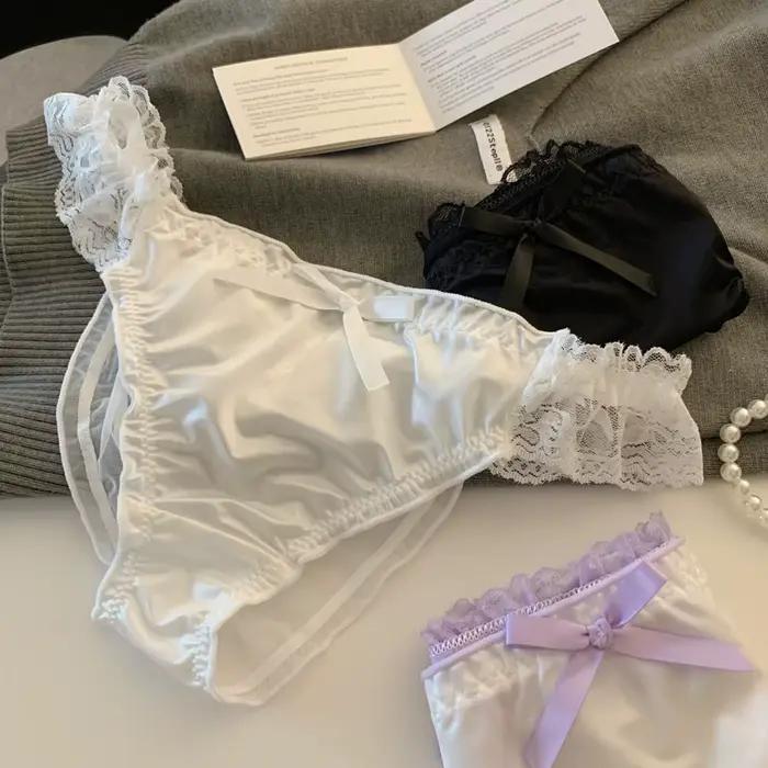 Culottes pour femmes en dentelle à volants, satinées, sexy, taille basse, en maille ajourée, respira