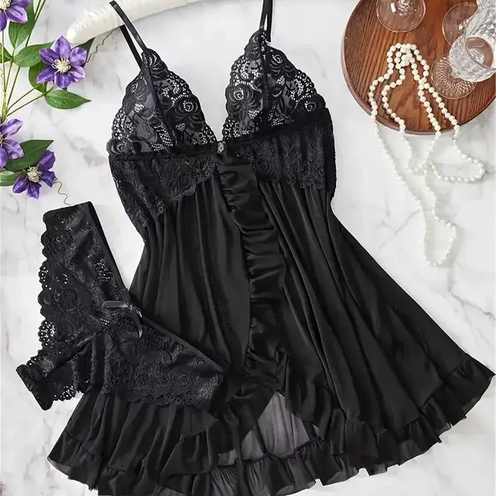 Lingerie rouge transparente élégante, sous-vêtements pour femmes, vêtements de nuit, robe de nuit en