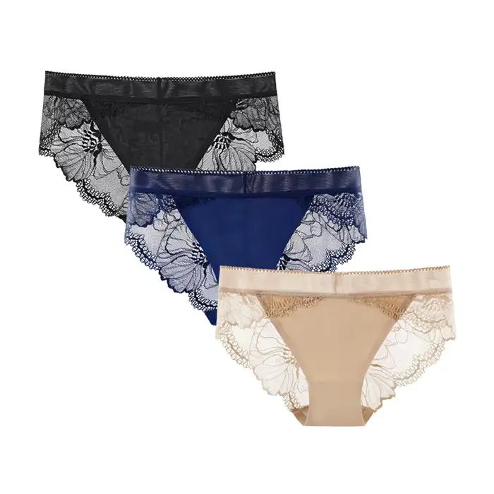 Bannirou-Culotte taille basse pour femme, sous-vêtement en dentelle transparente, lingerie sexy pour