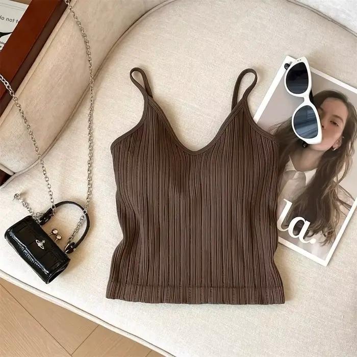 Nouvelle Camisole Col V Sans Manches, Haut Une Pièce à Bonnets Intégrés, Style Halter, Sous-vêtement
