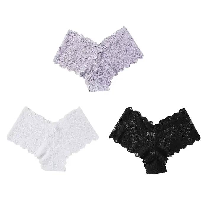 3 pièces Sexy dentelle transparente culottes femmes slips taille basse doux Lingerie confortable fem