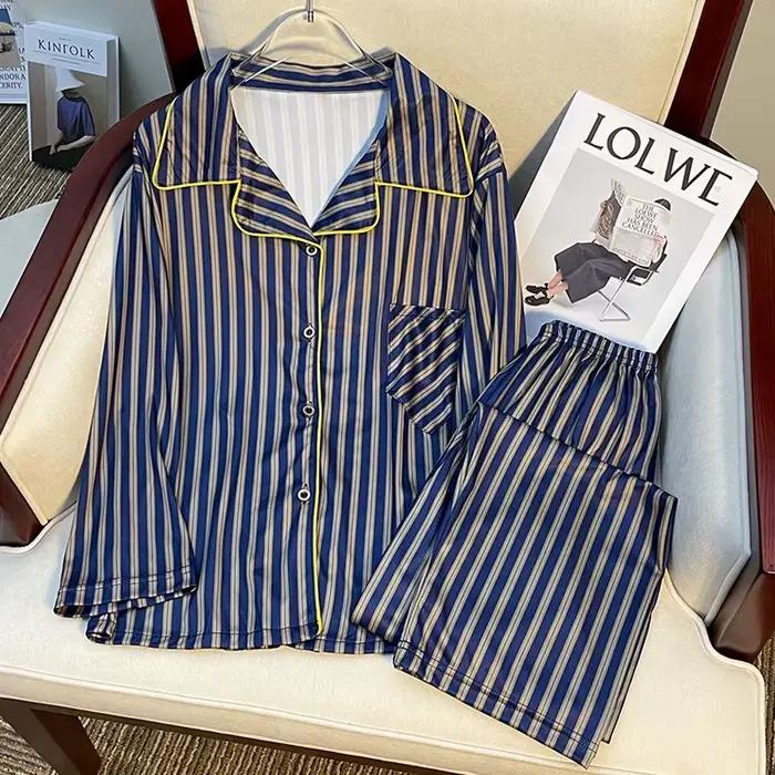 Pyjamas rayés coréens pour le printemps et nouveau style haut de gamme pour les vêtements de maison 