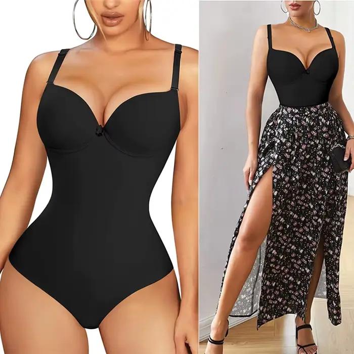 TUNIControl-Combinaison amincissante à col en V pour femme, Body Shaper, Taille Trainer, Vêtements de batterie lisses, Soutien-gorge à armatures sexy