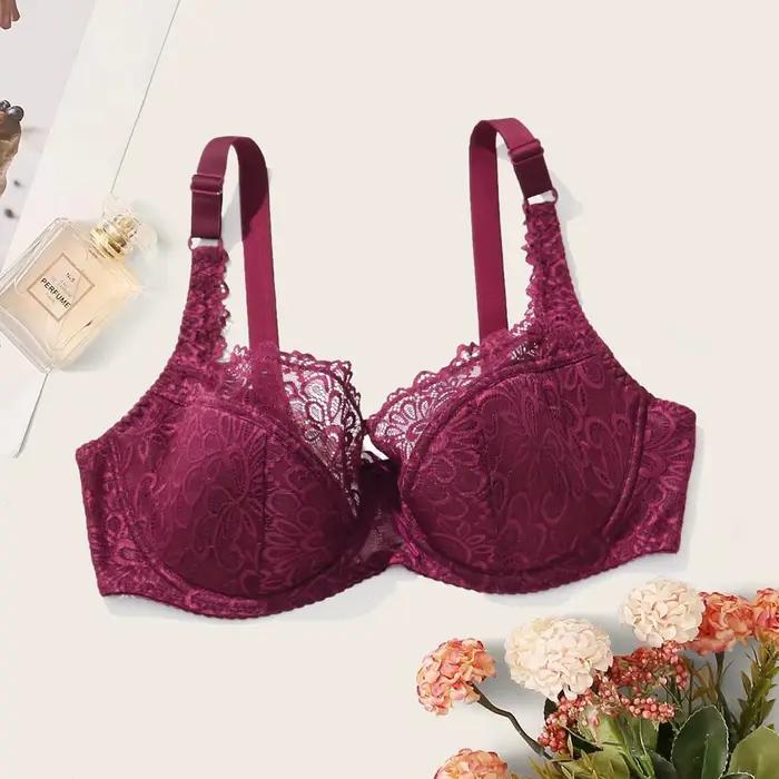Soutien-gorge en dentelle florale unie pour femme