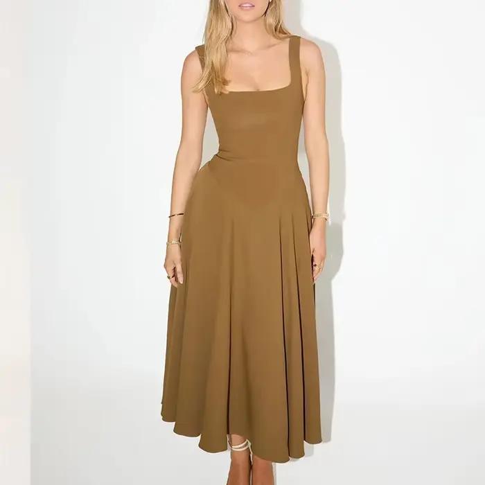 Mode Chic femmes élégant Sexy soirée boîte de nuit tenues de fête sans manches taille haute robe longue T-Shirts sur mesure