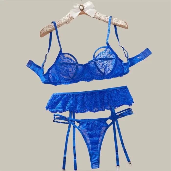 Ellolace – Ensemble de lingerie élégant pour femme, soutien-gorge séduisant, ceinture et string, 3 pièces, lien de commande exclusif France