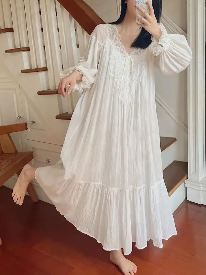 Chemise de nuit longue à manches longues pour femme