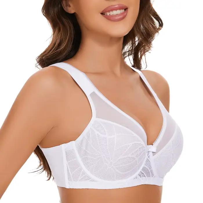 Sheroine Soutien-gorge à armatures grande taille, minimiseur floral en dentelle, couverture complète, non rembourré, pour femmes, soutien de levage, confort