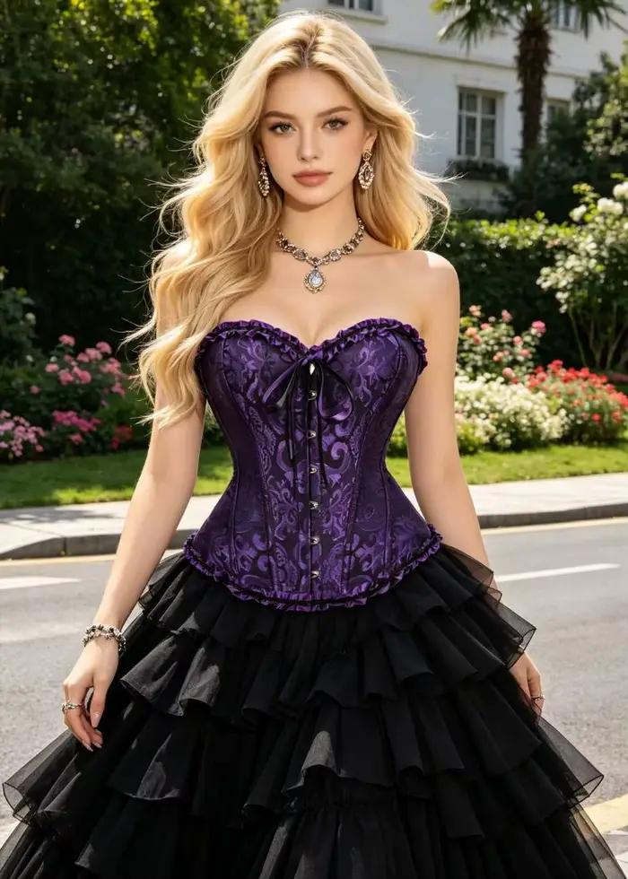 Corset violet jacquard à encolure cœur