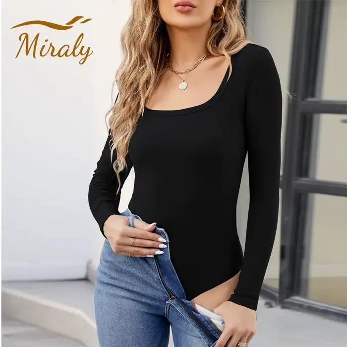 2025 nouvelles femmes automne à manches longues Body Shapewear sans couture corps sculptant Shaper ventre contrôle minceur col carré hauts