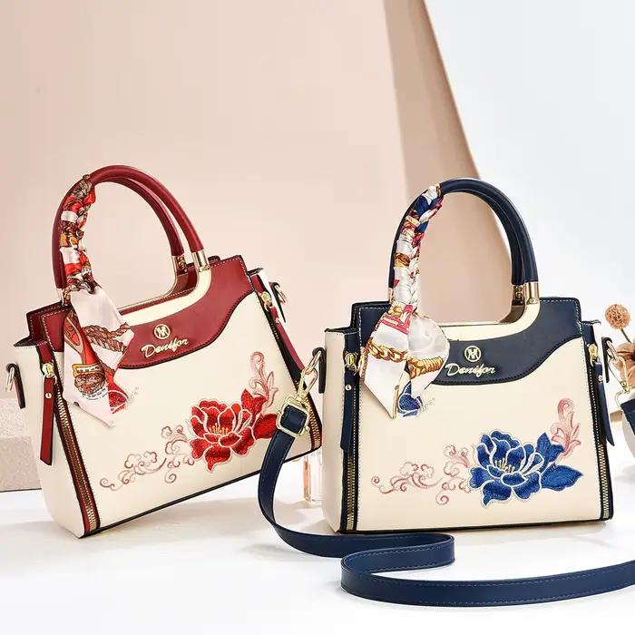 Sac à main pour femme de grande capacité brodé, cadeau pour la fête des mères, style minimaliste urbain, sac fourre-tout, sac bandoulière pour femme