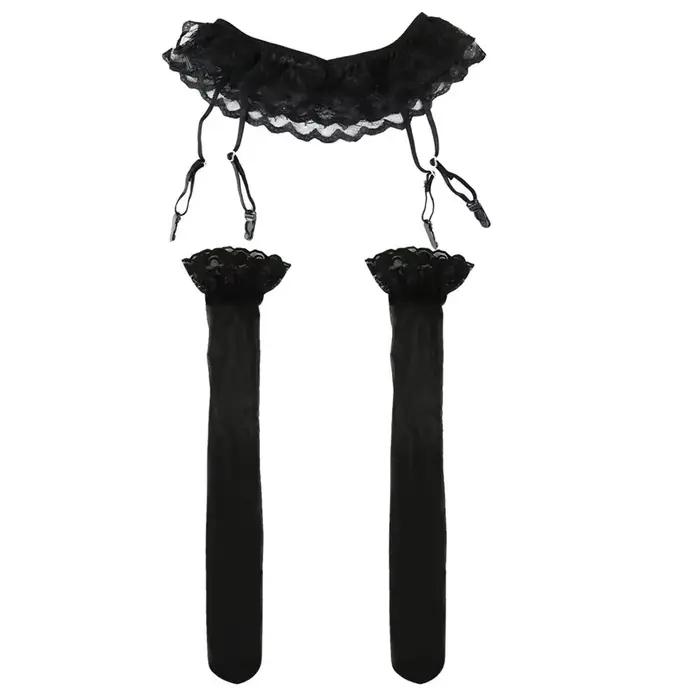 Femmes Sexy dentelle haut cuissardes bas chaussettes avec porte-jarretelles porte-jarretelles dentelle haut