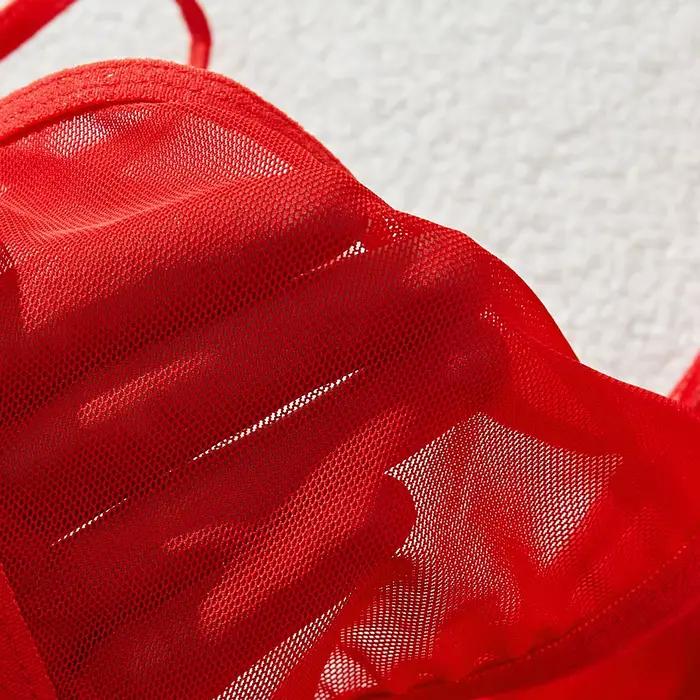 Ensemble de lingerie en dentelle rouge pour femmes, sous-vêtements, robe de nuit, soutien-gorge, chemise de nuit