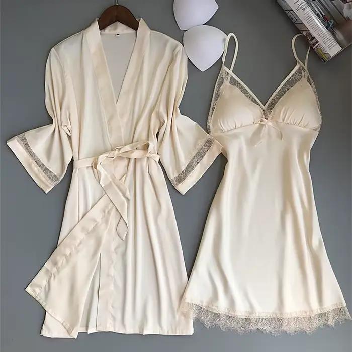 Sexy femmes rayonne Kimono peignoir blanc mariée demoiselle d'honneur Robe