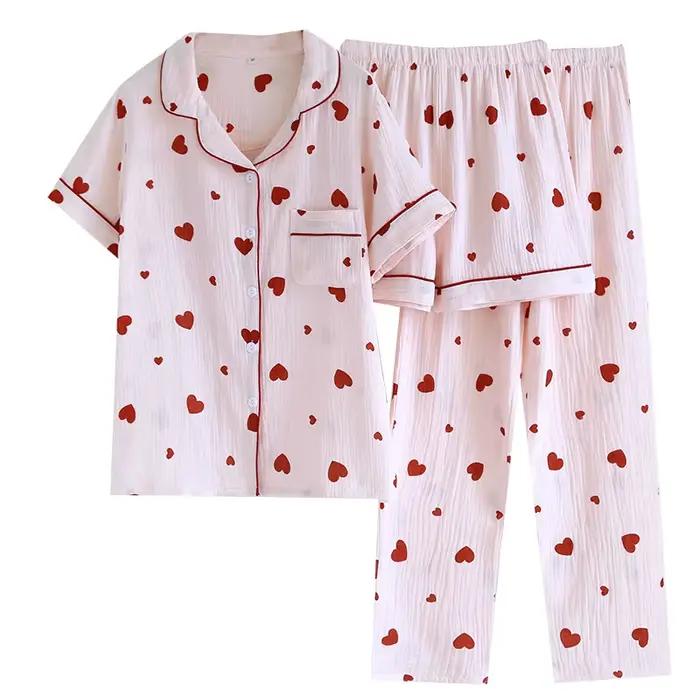 Pyjama d'été 3 pièces en pur coton pour femmes