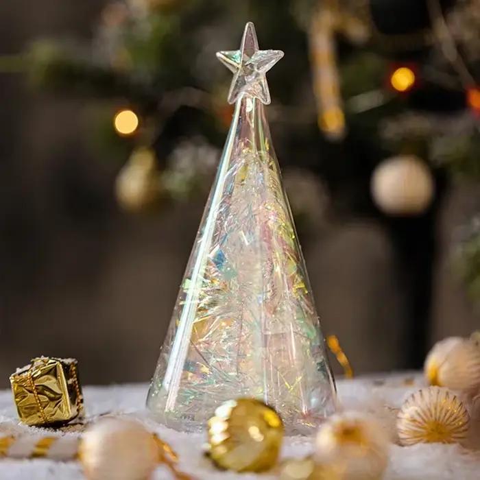 Arbre de noël en verre nacré Led, ornement de table esthétique de luxe moderne, veilleuse scintillante, décoration de Shopping pour la maison