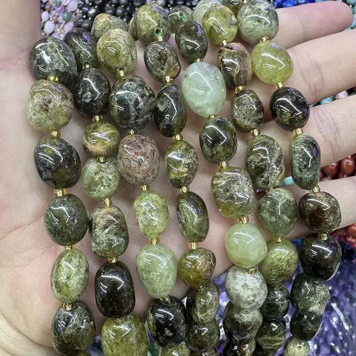 Perles en pierre de grenat vert naturel, irrégulières, à facettes, pour la fabrication de bijoux, collier et bracelet DIY, 15''10-15mm