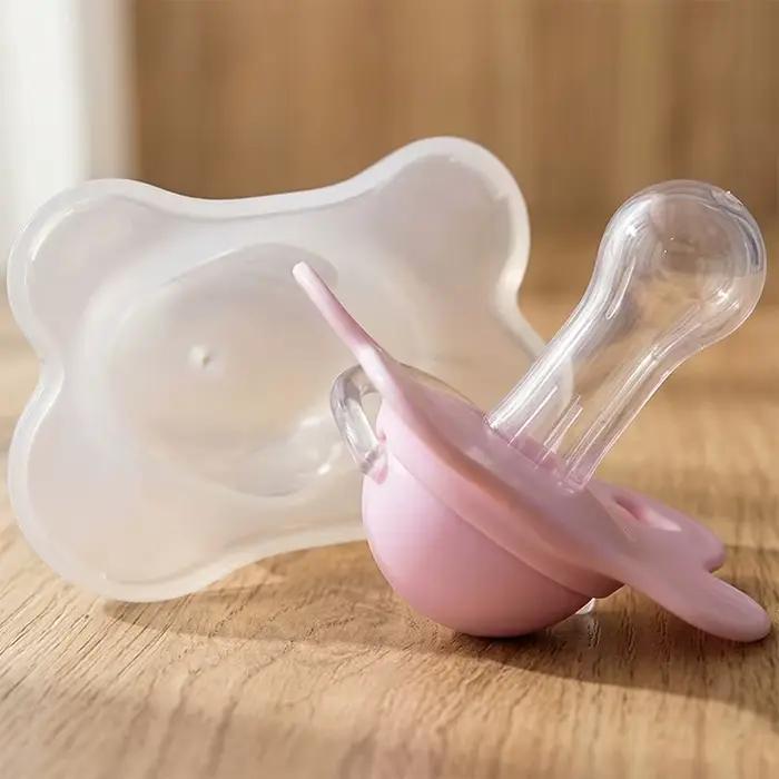 Lot de 2 sucettes pour bébé en forme de papillon avec couvercle pour usage quotidien (tétine ronde cerise) et usage nocturne (tétine pouce)