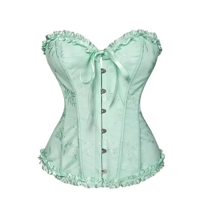 Bustiers et corsets désossés à volants bleu Royal haut gothique femme Sexy vêtements Steampunk Corset Vintage Costumes Burlesques victoriens