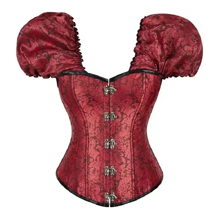 Corset gothique à manches bouffantes pour femmes, 12 os de colle, surbuste à manches courtes, corsets jacquard transportés, corselet rotatif en métal rétro