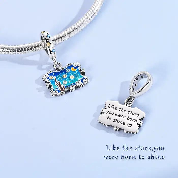 Breloques nuit étoilée de Van Gogh, perles bleues en argent 925, adaptées au Bracelet Original, bijoux à faire soi-même pour femmes