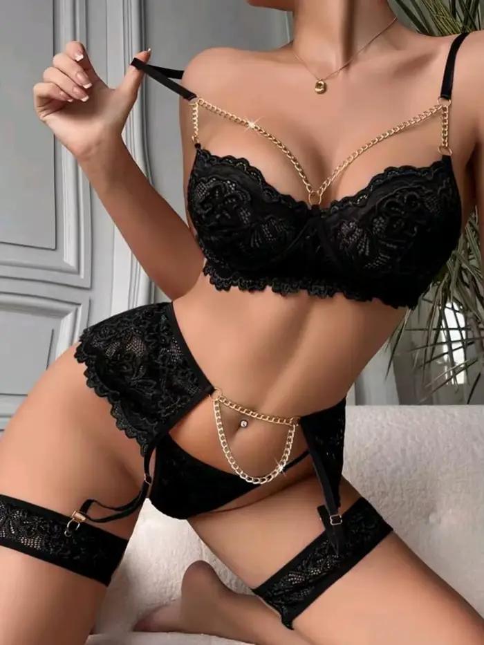 Érotique Sexy dentelle soutien-gorge et culotte ensemble sous-vêtements soutien-gorge Transparent ensembles exotiques Sexy string femme porno fantaisie sensuel luxe Lingerie