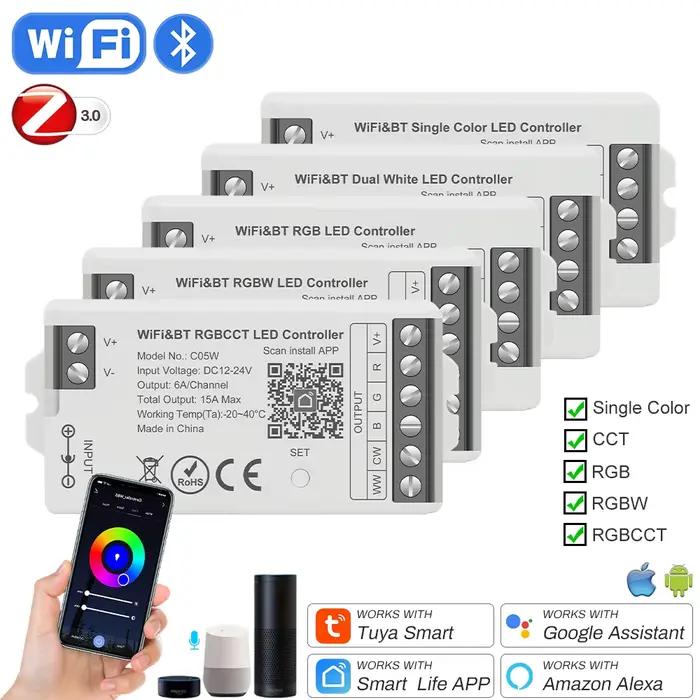 Gradateur LED intelligent Tuya WiFi, Zigbee DIM, CCT, RGB, RGBW, RGBCCT, PWM, contrôleur LED, prise en charge d'Alexa, Google Home, commande vocale