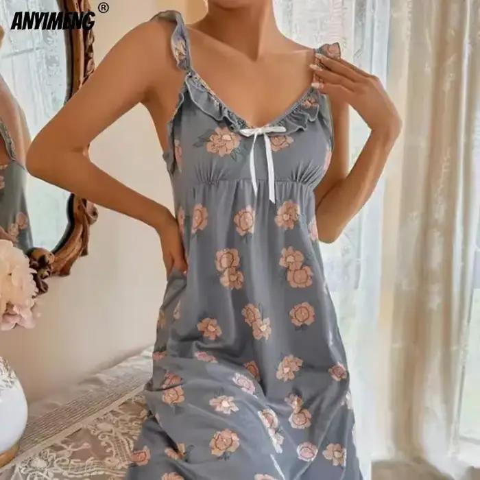 Robe de Nuit Rétro à Volants pour Femme