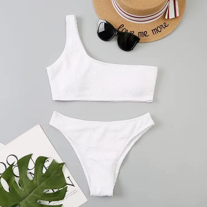 Micro Bikini blanc 2024 Biquini brésilien une épaule string maillot de bain femmes coupe haute maillot de bain maillots de bain femme été plage