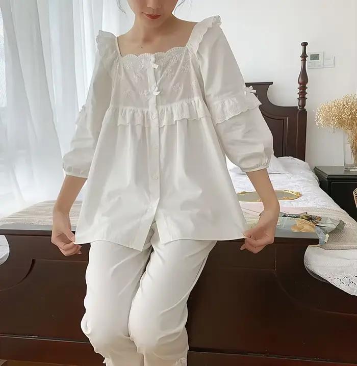 Ensemble de pyjama à col carré Lolita pour femme