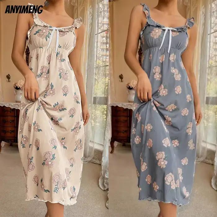 Robe de Nuit Rétro à Volants pour Femme