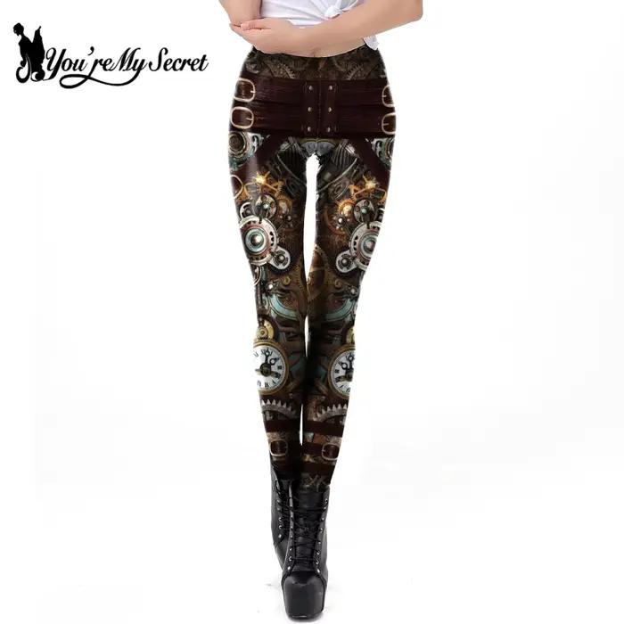 [You're My Secret] Leggings imprimés en 3D Steampunk pour femmes, legging élastique punk pour l'entraînement, pantalon de mode, streetwear pour le fitness en plein air