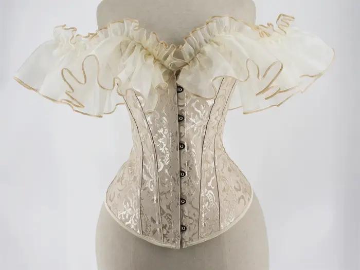 Corset blanc pour mariée, Bustier à lacets, manches courtes, à volants, gilet de fête, tenue Sexy, Vintage, Burlesque