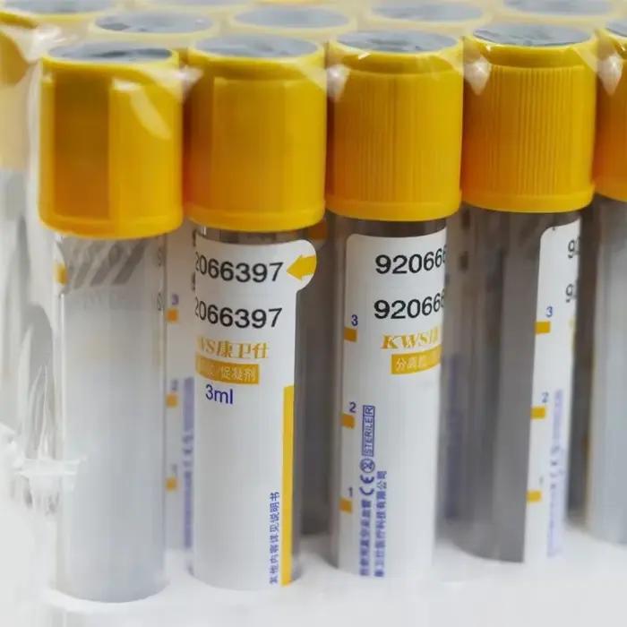 Tube de collecte de sang 3/5/10ml, Gel de séparation de récipient, Coagulant jetable sous vide, pression négative, Tube jaune de collecte de sang
