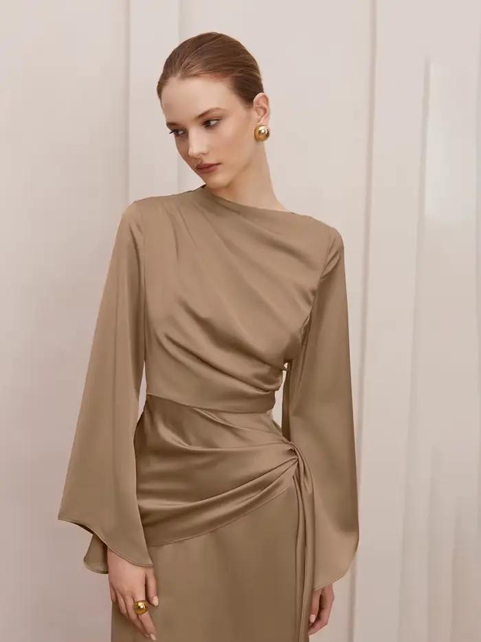 Marthaqiqi mode Femme pyjama à lacets nuisette à manches longues vêtements de nuit col rond chemise