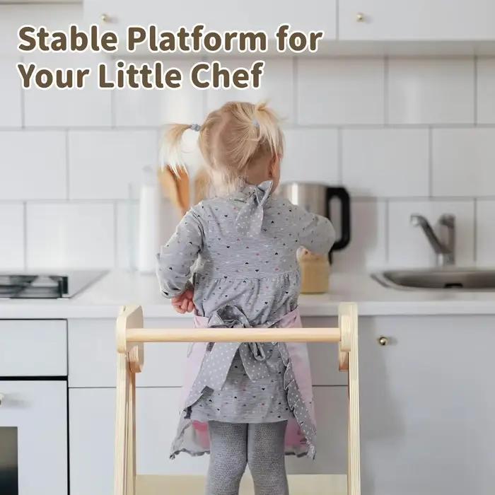 Tour pour tout-petits Tour d'apprentissage Montessori réglable 3 en 1 |   Escabeau pliable pour cuisine |   Bois naturel (1-6 ans)