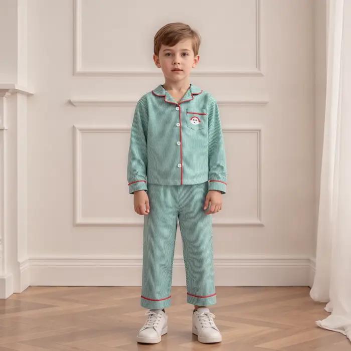 Pyjama de noël pour enfants en bas âge, chemise boutonnée à manches longues, haut et pantalon, ensemble 2 pièces, vêtements de nuit