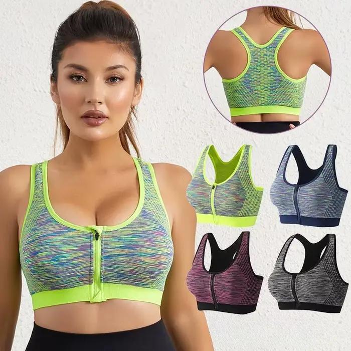Soutien-gorge de sport zippé pour femme, maintien élevé, rembourré, dos nageur, idéal pour la course, la gym, le yoga et le fitness