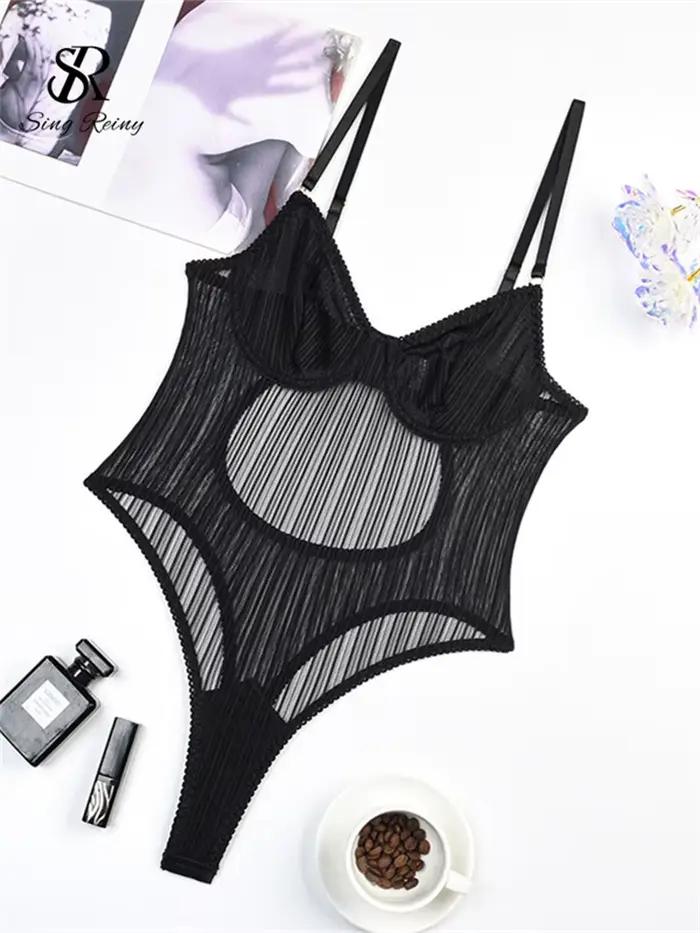 SINGREINY – body Corset en maille transparente pour femmes