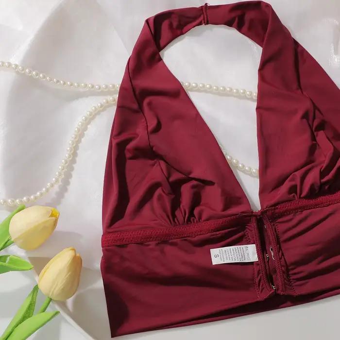 Soutien-gorge sexy rouge à boutons sur le devant sans anneau en acier