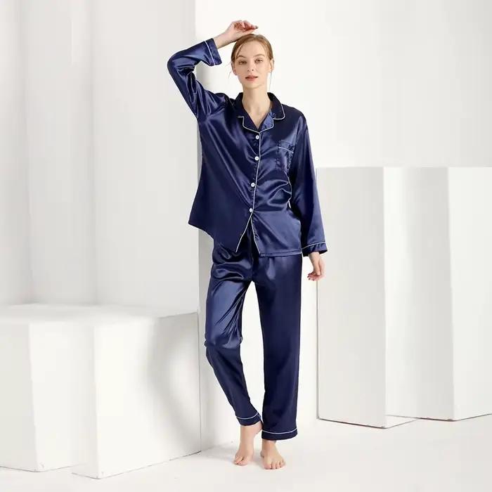 Injhomewear-Pyjama en satin à manches longues pour femmes