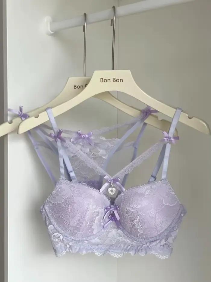 Ensemble de lingerie sexy violet avec soutien-gorge push-up à bretelles pour petites poitrines