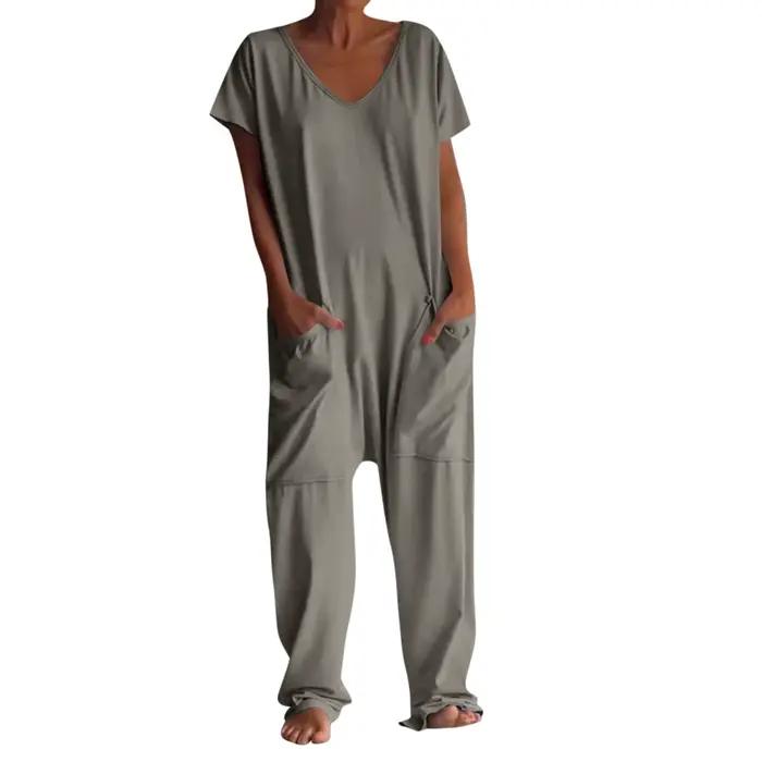Combinaison à Manches Courtes pour Femme, Vêtement Décontracté, Confortable, avec Poches, Tendance