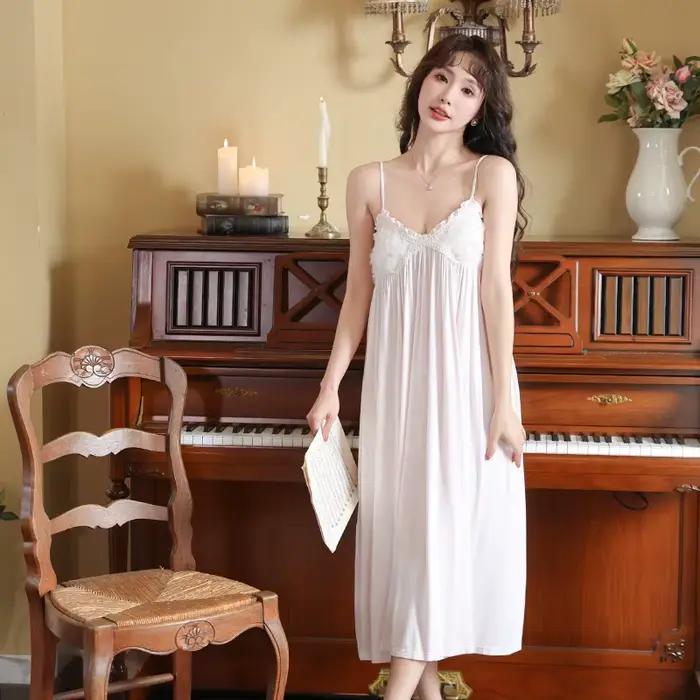 Chemise de nuit longue en coton pour femmes