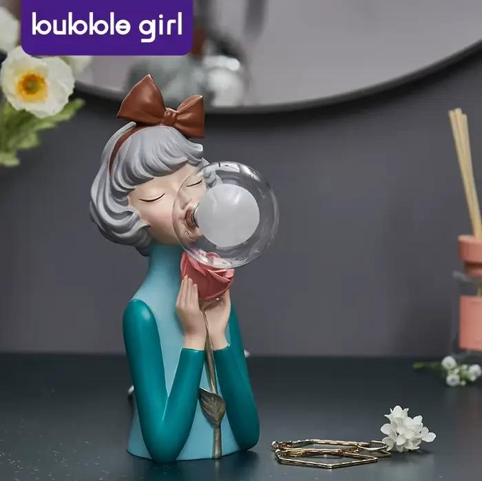 Statue en résine Bubble Girl, ornements pour la maison, la table, la lampe de chevet, statues pour la chambre d'enfant, décoration de veilleuse, cadeau d'anniversaire pour filles