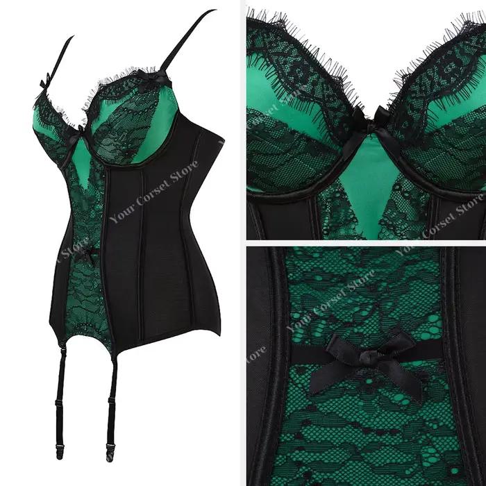 Corset en dentelle victorienne avec nœud papillon et jarretelles